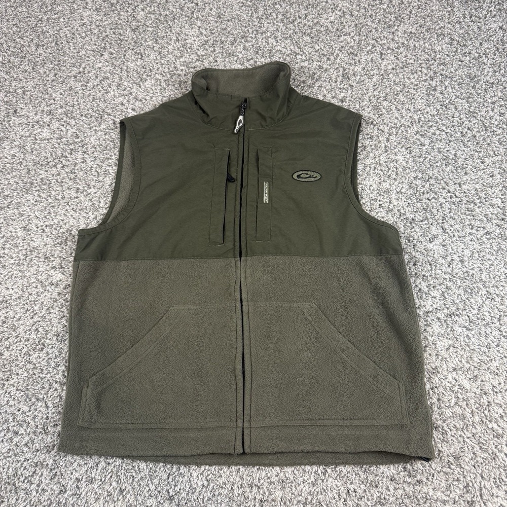 Drake Waterfowl Fleece Vest Mens Small Green Full Zip Magnattach Hunting
